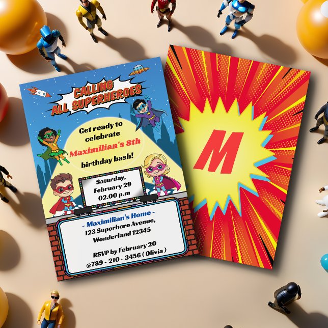 Invitación Fiesta de cumpleaños de superhéroe Personalizado d (Subido por el creador)