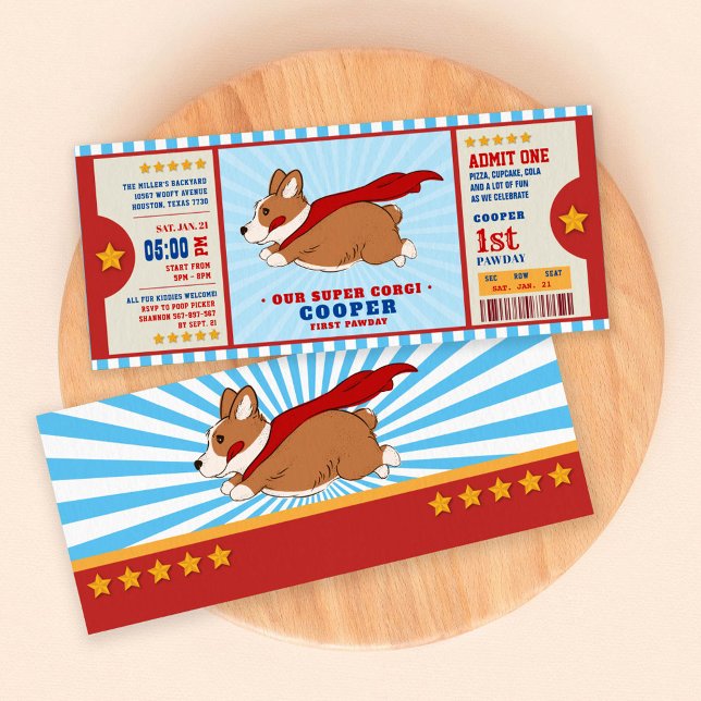 Invitación Fiesta de cumpleaños de superhéroes Corgi Puppy (Subido por el creador)