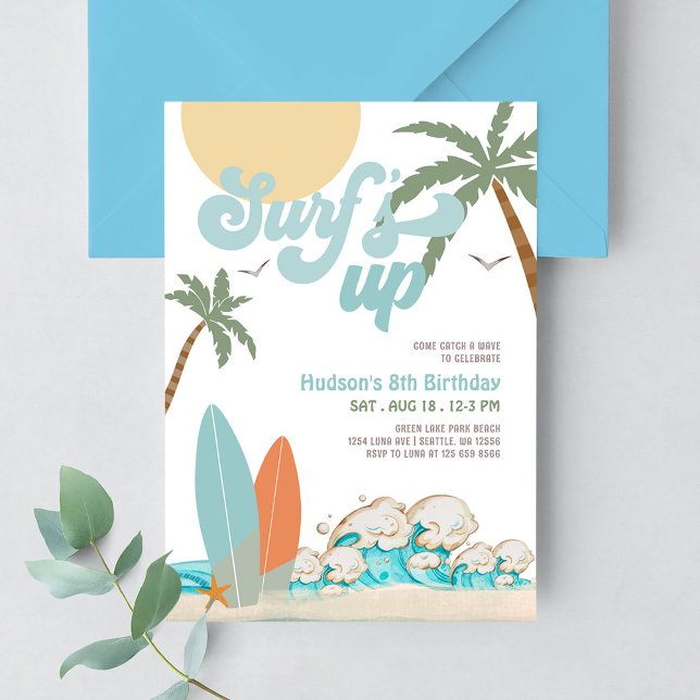 Invitación Fiesta de cumpleaños de surf de playa para niño de (Subido por el creador)