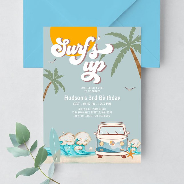 Invitación Fiesta de cumpleaños de surf Retro Boy Surf's Up (Subido por el creador)