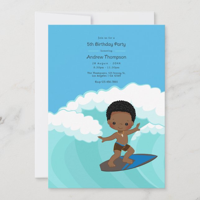 Invitación Fiesta de cumpleaños de Surfer Boy (Anverso)