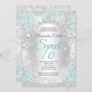 Invitación Fiesta de cumpleaños de Sweet 16, copo de nieve az