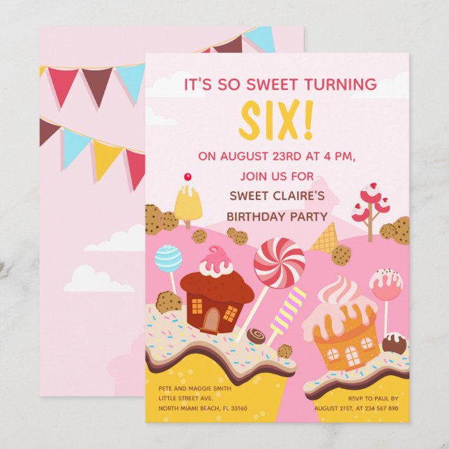 Invitación Fiesta de cumpleaños de Sweet cupackes (Anverso / Reverso)