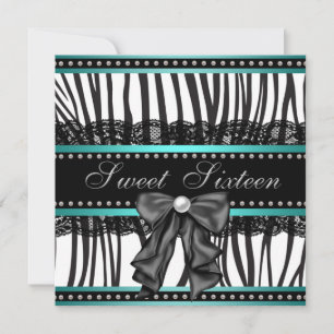 Invitación Fiesta de cumpleaños de Sweet Sixteen cebra azul t