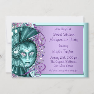 Invitación Fiesta de cumpleaños de Sweet Sixteen con máscara 