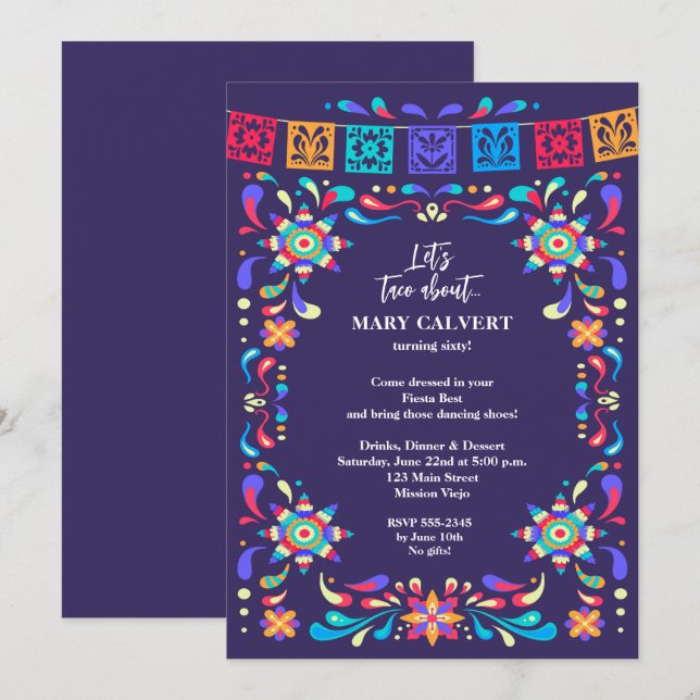 Invitación Fiesta de cumpleaños de Taco Bout (Anverso / Reverso)