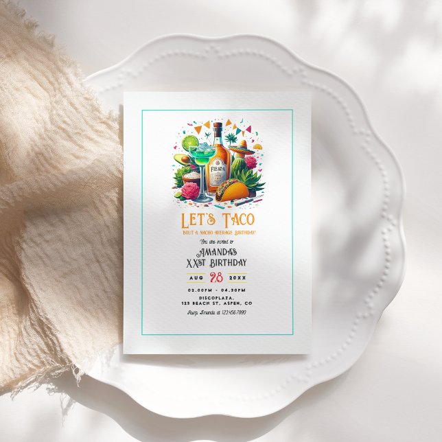 Invitación Fiesta de Cumpleaños de Taco y Nachos con Tequila  (Taco & Tequila Nacho Average Fiesta Birthday Party Invitation)