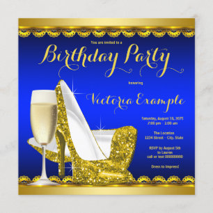 Invitación Fiesta de Cumpleaños de Tacón Alto Azul Real de Mu