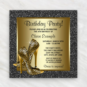 Invitación Fiesta de cumpleaños de tacón alto Leopardo de Oro
