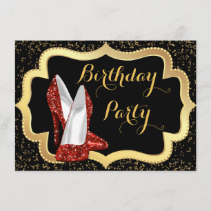 Invitación Fiesta de Cumpleaños de Tacón Alto Rojo de Mujer
