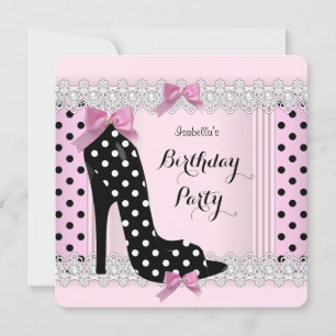 Invitación Fiesta de Cumpleaños de Tacones Altos de Lunares R