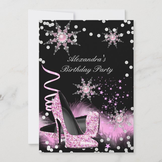 Invitación Fiesta de cumpleaños de tacones altos rosados purp (Anverso)