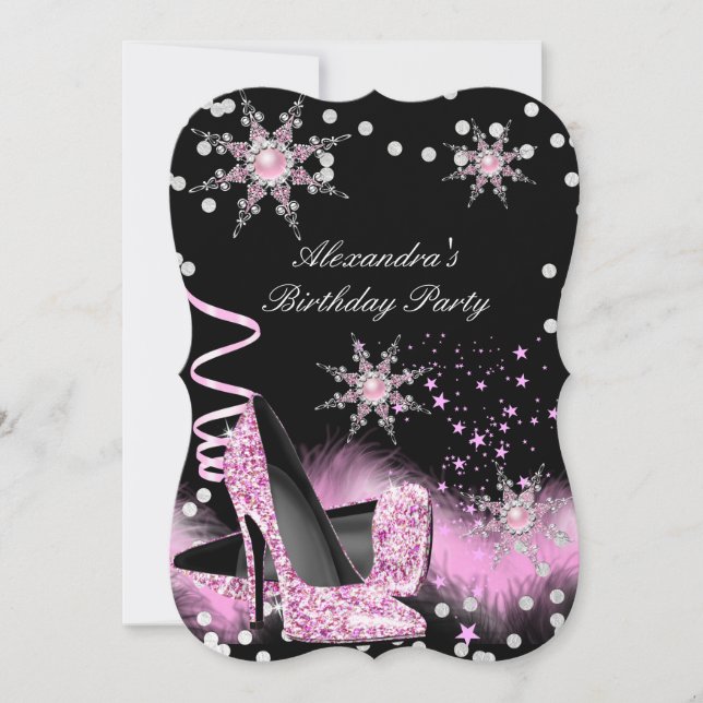 Invitación Fiesta de cumpleaños de tacones altos rosados purp (Anverso)