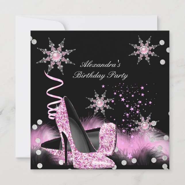 Invitación Fiesta de cumpleaños de tacones altos rosados purp (Anverso)