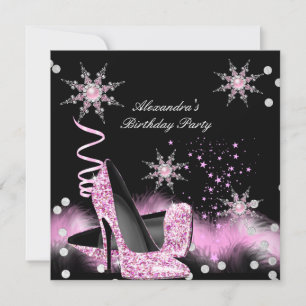 Invitación Fiesta de cumpleaños de tacones altos rosados purp
