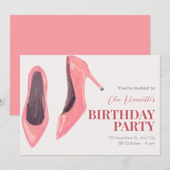 Invitación Fiesta de cumpleaños de tacones dibujados a mano r (Anverso / Reverso)