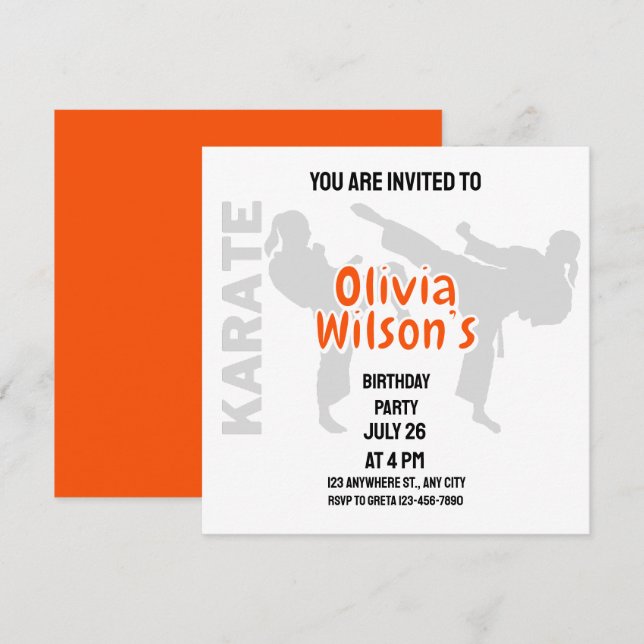 Invitación Fiesta de cumpleaños de Taekwondo, jugador Chica d (Anverso / Reverso)