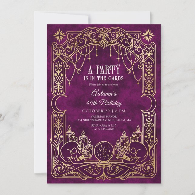 Invitación Fiesta de cumpleaños de Tarot Witchy Halloween (Anverso)