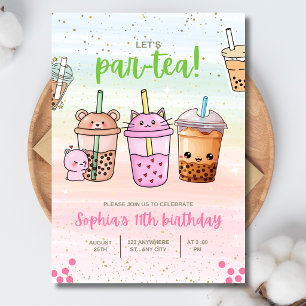 Invitación Fiesta de cumpleaños de té Boba para niñas Fiesta