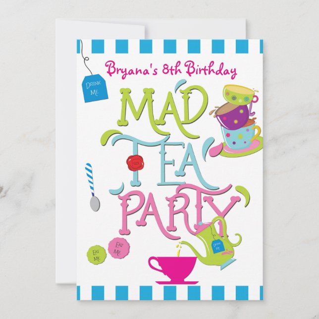 Invitación Fiesta de Cumpleaños de Té Caprichoso de Alicia en (Anverso)