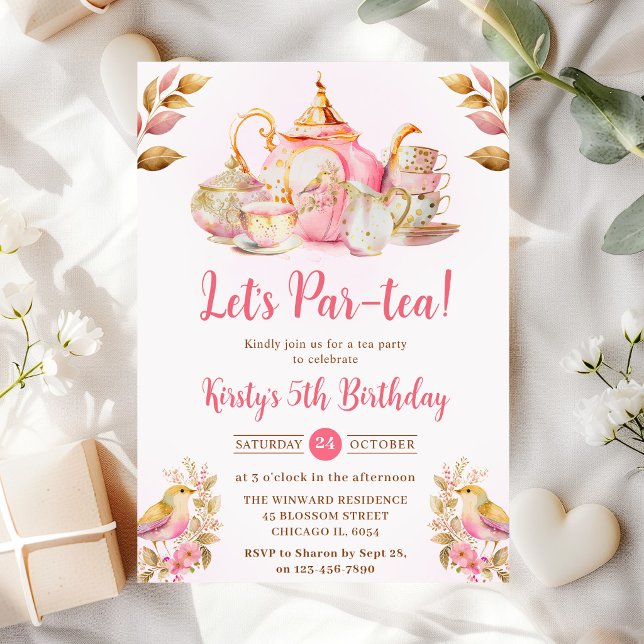 Invitación Fiesta de Cumpleaños de Té de Fresa con Acuarela (Subido por el creador)