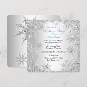 Invitación Fiesta de cumpleaños de Teal Winter Wonderland