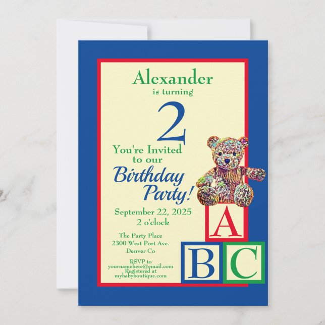 Invitación Fiesta de cumpleaños de Teddy Bear (Anverso)