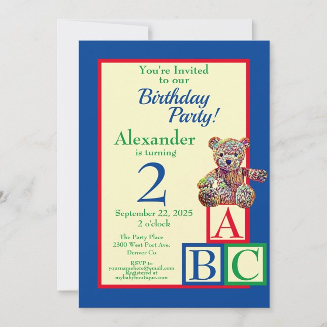 Invitación Fiesta de cumpleaños de Teddy Bear (Anverso)