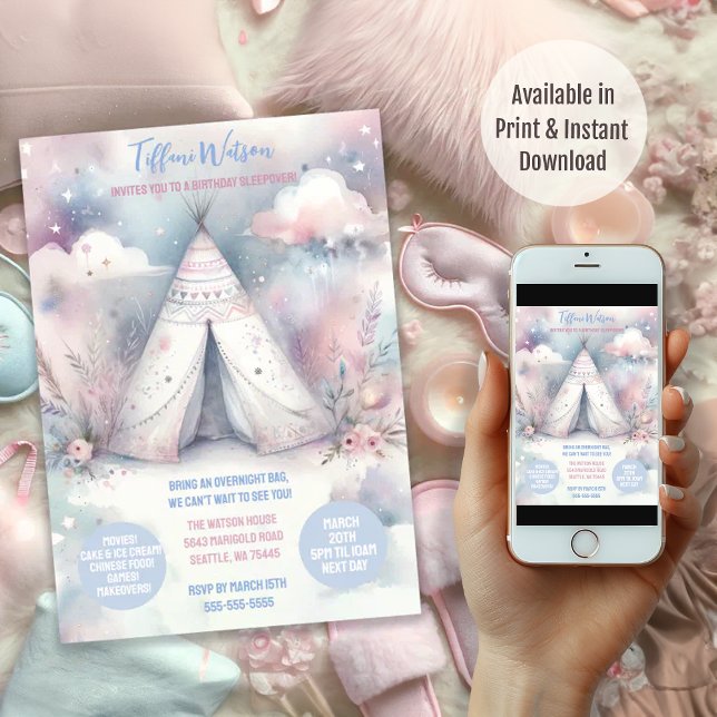 Invitación Fiesta de cumpleaños de Teepee Sleepover, encantad (Subido por el creador)