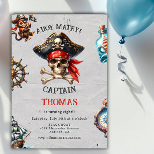 Invitación Fiesta de cumpleaños de tema pirata Ahoy Matey par