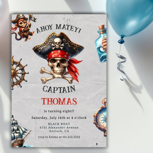Invitación Fiesta de cumpleaños de tema pirata Ahoy Matey par (Subido por el creador)