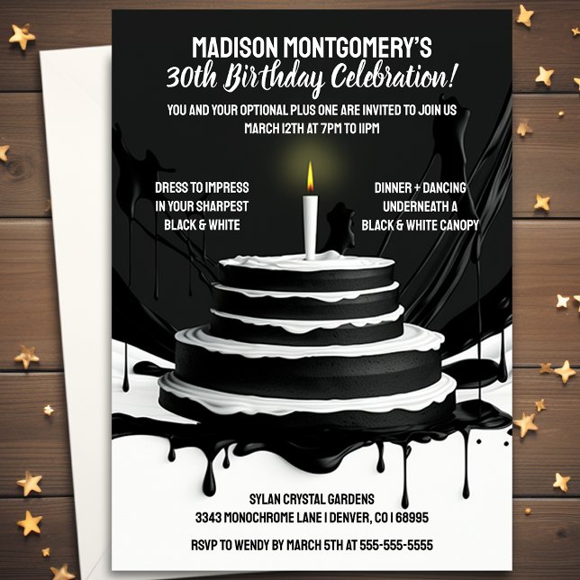 Invitación Fiesta de cumpleaños de temática blanca y negra pa (Subido por el creador)