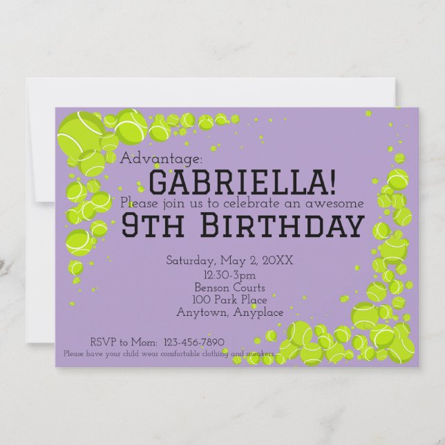 Invitación Fiesta de Cumpleaños de Tenis (Anverso)