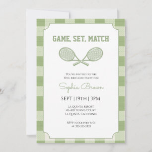 Invitación Fiesta de cumpleaños de tenis a cuadros gingham ve