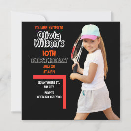 Invitación Fiesta de cumpleaños de tenis, Chica de jugador de