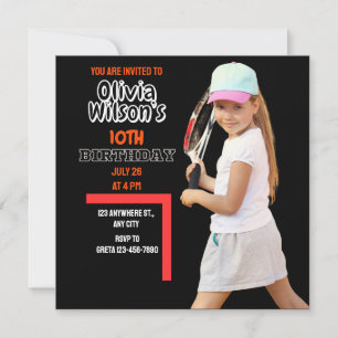 Invitación Fiesta de cumpleaños de tenis, Chica de jugador de