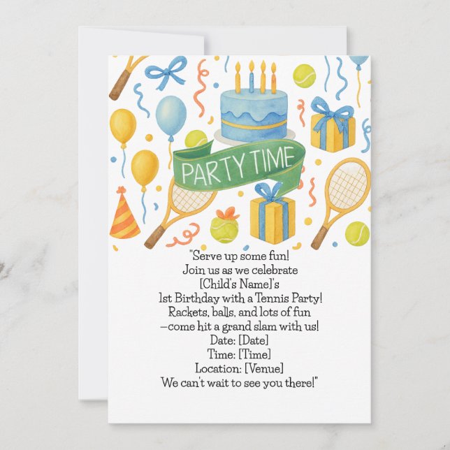 Invitación Fiesta de cumpleaños de tenis para los amantes del (Anverso)