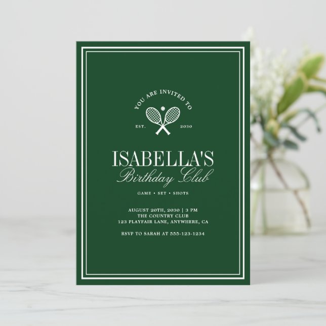 Invitación Fiesta de Cumpleaños de Tenis Verde Vintage (Anverso de pie)