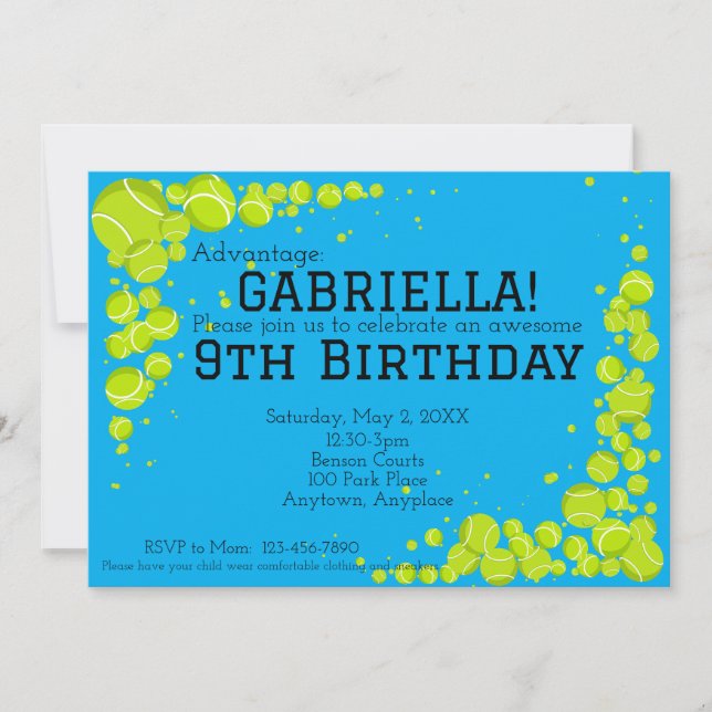 Invitación Fiesta de cumpleaños de Tennis (Anverso)