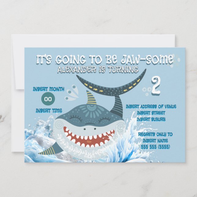 Invitación Fiesta de cumpleaños de tiburón bebé para cualquie (Anverso)