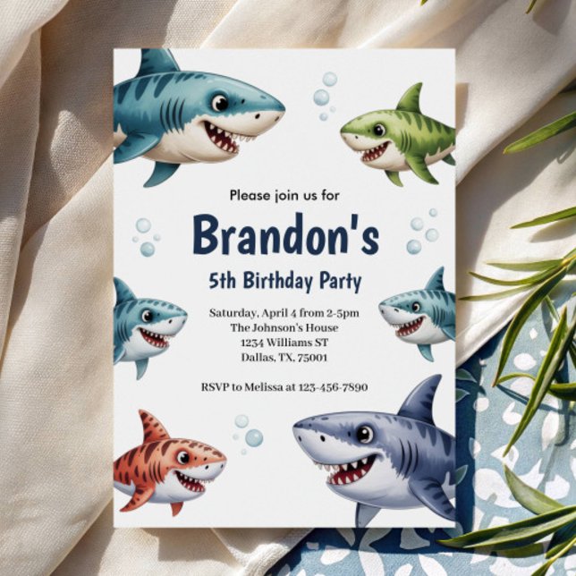 Invitación Fiesta de Cumpleaños de Tiburón con Acuarela de Ni (Subido por el creador)