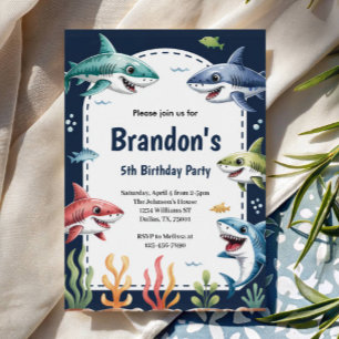Invitación Fiesta de Cumpleaños de Tiburón con Niños Lindos e