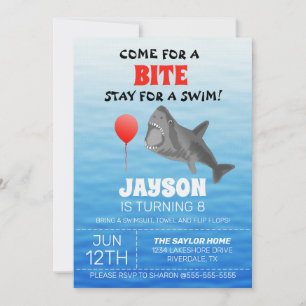 Invitación Fiesta de Cumpleaños de Tiburón en la Piscina