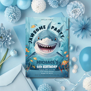 Invitación Fiesta de Cumpleaños de Tiburones Jawsome Bajo el
