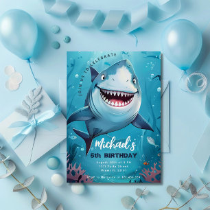 Invitación Fiesta de Cumpleaños de Tiburones Lindos Bajo el M
