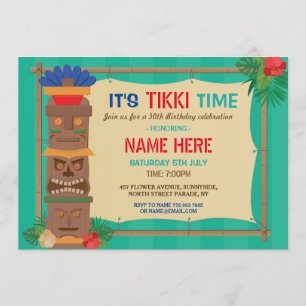 Invitación Fiesta de cumpleaños de Tiki Aloha Luau Totem PoIe