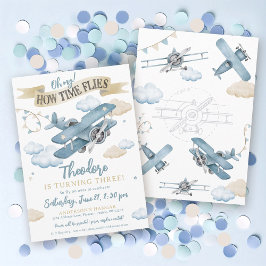 Invitación Fiesta de cumpleaños de Time Flies Airplane Guay B
