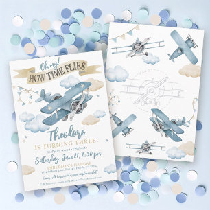 Invitación Fiesta de cumpleaños de Time Flies Airplane Guay B
