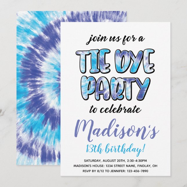 Invitación Fiesta de cumpleaños de tinte morado y azul, cualq (Anverso / Reverso)