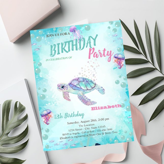 Invitación Fiesta de Cumpleaños de Tortuga Brillante de Veran (Subido por el creador)